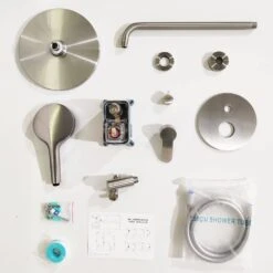 Single-Handle 3-Spray Round Ultra-thin Shower Faucet With 2 Way Pressure Balance Shower Valve Kit In Brushed Nickel -Tahanbath brushed nickel shower faucets w156667058 kxc 76 1000