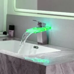 Single Handle Single Hole Bathroom Faucet With Deckplate Led Glass Faucet In Brushed Nickel -Tahanbath brushed nickel single hole bathroom faucets x xy 240 11n led us 4f 1000