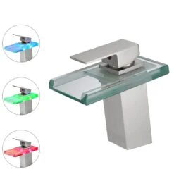 Single Handle Single Hole Bathroom Faucet With Deckplate Led Glass Faucet In Brushed Nickel -Tahanbath brushed nickel single hole bathroom faucets x xy 240 11n led us 76 1000