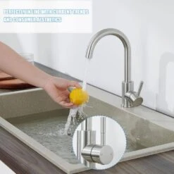 Single Handle Kitchen Bar Faucet With 360°, Single Hole Bar Kitchen Sink Faucet In Brushed Nickel -Tahanbath brushed nickel tahanbath bar faucets z ct xy16933n 1f 1000