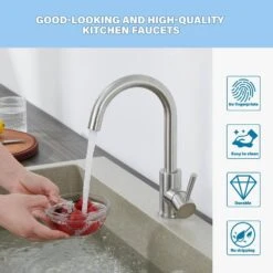 Single Handle Kitchen Bar Faucet With 360°, Single Hole Bar Kitchen Sink Faucet In Brushed Nickel -Tahanbath brushed nickel tahanbath bar faucets z ct xy16933n 31 1000