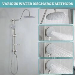 5-Spray Patterns 8 In. 2.5 GPM Rain Wall Mount Dual Shower Heads With Handheld Shower System In Brushed Nickel -Tahanbath brushed nickel tahanbath dual shower heads kt ct 121961282 1f 1000