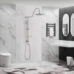 5-Spray Patterns 8 In. 2.5 GPM Rain Wall Mount Dual Shower Heads With Handheld Shower System In Brushed Nickel -Tahanbath brushed nickel tahanbath dual shower heads kt ct 121961282 31 1000