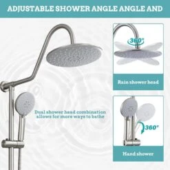 5-Spray Patterns 8 In. 2.5 GPM Rain Wall Mount Dual Shower Heads With Handheld Shower System In Brushed Nickel -Tahanbath brushed nickel tahanbath dual shower heads kt ct 121961282 44 1000
