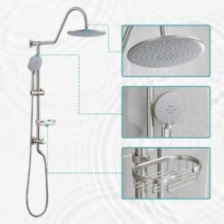 5-Spray Patterns 8 In. 2.5 GPM Rain Wall Mount Dual Shower Heads With Handheld Shower System In Brushed Nickel -Tahanbath brushed nickel tahanbath dual shower heads kt ct 121961282 4f 1000