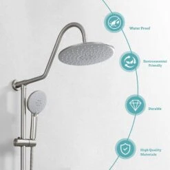 5-Spray Patterns 8 In. 2.5 GPM Rain Wall Mount Dual Shower Heads With Handheld Shower System In Brushed Nickel -Tahanbath brushed nickel tahanbath dual shower heads kt ct 121961282 76 1000