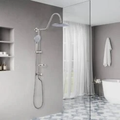 5-Spray Patterns 8 In. 2.5 GPM Rain Wall Mount Dual Shower Heads With Handheld Shower System In Brushed Nickel -Tahanbath brushed nickel tahanbath dual shower heads kt ct 121961282 77 1000