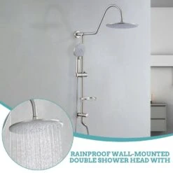 5-Spray Patterns 8 In. 2.5 GPM Rain Wall Mount Dual Shower Heads With Handheld Shower System In Brushed Nickel -Tahanbath brushed nickel tahanbath dual shower heads kt ct 121961282 fa 1000