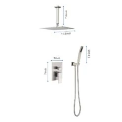 1-Spray 12 In. Dual Shower Head System Ceiling Mounted Shower 2.5 GPM In Brushed Nickel -Tahanbath brushed nickel tahanbath dual shower heads y w2287 141028 76 1000