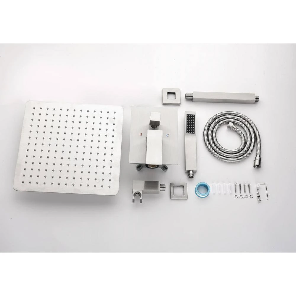 1-Spray 10 In. Rain Dual Shower Head Dual Rain Systems 2.5 GPM Wall Mounted Shower In Brushed Nickel 3 1-Spray 10 In. Rain Dual Shower Head Dual Rain Systems 2.5 GPM Wall Mounted Shower In Brushed Nickel - Image 3