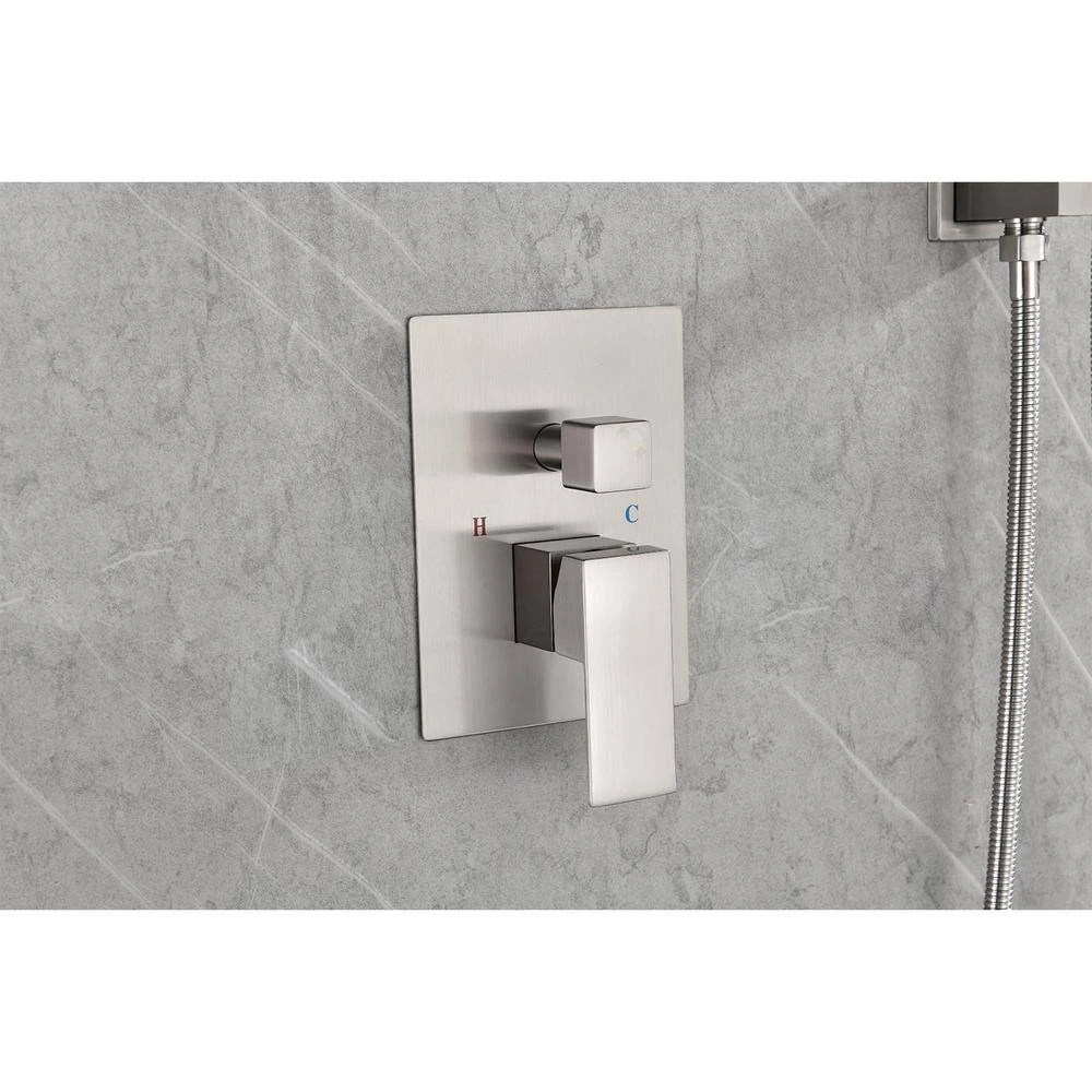 1-Spray 10 In. Rain Dual Shower Head Dual Rain Systems 2.5 GPM Wall Mounted Shower In Brushed Nickel 2 1-Spray 10 In. Rain Dual Shower Head Dual Rain Systems 2.5 GPM Wall Mounted Shower In Brushed Nickel - Image 2
