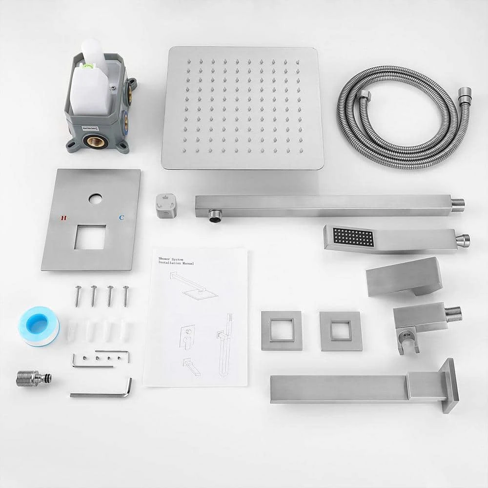 1-Spray 16 In. Dual Rain Shower Head Systems Wall Mounted Shower 2.5 GPM In Brushed Nickel 3 1-Spray 16 In. Dual Rain Shower Head Systems Wall Mounted Shower 2.5 GPM In Brushed Nickel - Image 3