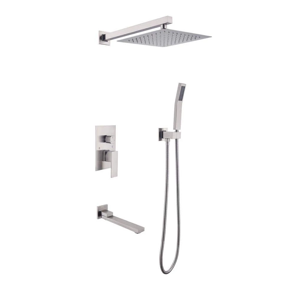1-Spray 16 In. Dual Rain Shower Head Systems Wall Mounted Shower 2.5 GPM In Brushed Nickel 1 1-Spray 16 In. Dual Rain Shower Head Systems Wall Mounted Shower 2.5 GPM In Brushed Nickel
