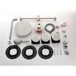 1-Spray Dual Shower System 2.5 GPM With Shower Head,Hand Shower,Slide Bar In Brushed Nickel -Tahanbath brushed nickel tahanbath dual shower heads y w2287 141179 1f 1000