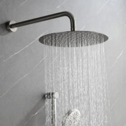 1-Spray Dual Shower System 2.5 GPM With Shower Head,Hand Shower,Slide Bar In Brushed Nickel -Tahanbath brushed nickel tahanbath dual shower heads y w2287 141179 31 1000