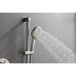 1-Spray Dual Shower System 2.5 GPM With Shower Head,Hand Shower,Slide Bar In Brushed Nickel -Tahanbath brushed nickel tahanbath dual shower heads y w2287 141179 4f 1000