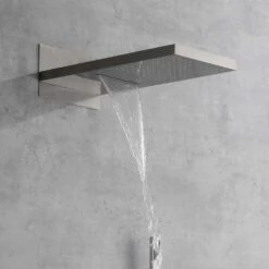 1-Spray Wall Mounted Waterfall Dual Rain Shower System 1.5 GPM In Brushed Nickel -Tahanbath brushed nickel tahanbath dual shower heads y w2287 141444 1f 1000