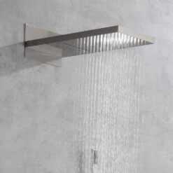 1-Spray Wall Mounted Waterfall Dual Rain Shower System 1.5 GPM In Brushed Nickel -Tahanbath brushed nickel tahanbath dual shower heads y w2287 141444 44 1000
