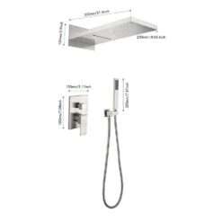 1-Spray Wall Mounted Waterfall Dual Rain Shower System 1.5 GPM In Brushed Nickel -Tahanbath brushed nickel tahanbath dual shower heads y w2287 141444 76 1000