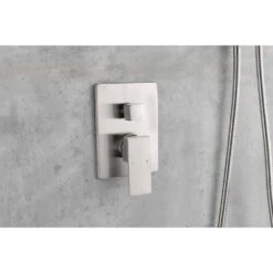 1-Spray Wall Mounted Waterfall Dual Rain Shower System 1.5 GPM In Brushed Nickel -Tahanbath brushed nickel tahanbath dual shower heads y w2287 141444 fa 1000