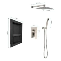 1-Spray Shower System 2.5 GPM With Dual Rain Shower Head, Hand Shower Head, Water Control Valve In Brushed Nickel -Tahanbath brushed nickel tahanbath dual shower heads y w2287 141514 1f 1000