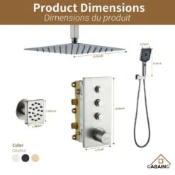 3-Spray 1.8 GPM 12 In. Ceiling Mount Dual Square Handheld Shower Set In Brushed Nickel -Tahanbath brushed nickel tahanbath dual shower heads z 102009bv 3 44 1000