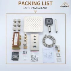 3-Spray 1.8 GPM 12 In. Ceiling Mount Dual Square Handheld Shower Set In Brushed Nickel -Tahanbath brushed nickel tahanbath dual shower heads z 102009bv 3 d4 1000