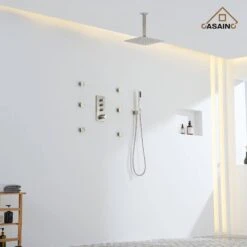 1-Spray 1.8 GPM High Pressure Ceiling Mount Dual Shower Head/Handheld Shower Combo In Brushed Nickel -Tahanbath brushed nickel tahanbath dual shower heads z 102009bv 4 1f 1000