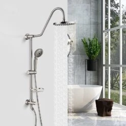 5-Spray Wall Mount 1.5 In. Dual Shower Head And Handheld Shower Head In Brushed Nickel -Tahanbath brushed nickel tahanbath dual shower heads z dsae103bn 31 1000