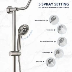 5-Spray Wall Mount 1.5 In. Dual Shower Head And Handheld Shower Head In Brushed Nickel -Tahanbath brushed nickel tahanbath dual shower heads z dsae103bn 4f 1000
