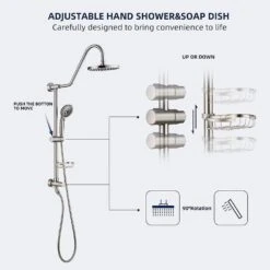 5-Spray Wall Mount 1.5 In. Dual Shower Head And Handheld Shower Head In Brushed Nickel -Tahanbath brushed nickel tahanbath dual shower heads z dsae103bn fa 1000