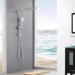 3-Spray Patterns Freestanding Round Dual Handheld Shower Head 1.8 GPM In Brushed Nickel -Tahanbath brushed nickel tahanbath dual shower heads z w1219p264266 31 1000