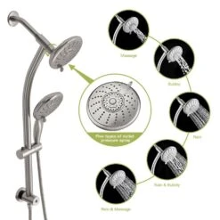 5-Spray 5 In. Wall Mount 1.8 GPM Dual Shower Head And Handheld Shower Head In Brushed Nickel -Tahanbath brushed nickel tahanbath dual shower heads z w1243136681 4f 1000