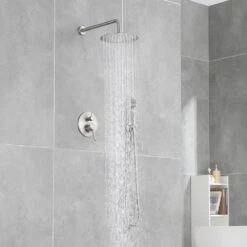 5-spray 7 In. Ceiling Mount 1.8 GPM Dual Shower Head And Handheld Shower Head In Brushed Nickel -Tahanbath brushed nickel tahanbath dual shower heads z w124357628 31 1000