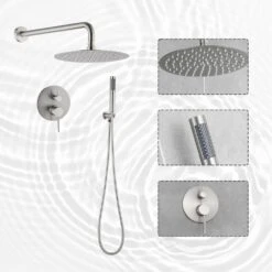 5-spray 7 In. Ceiling Mount 1.8 GPM Dual Shower Head And Handheld Shower Head In Brushed Nickel -Tahanbath brushed nickel tahanbath dual shower heads z w124357628 4f 1000