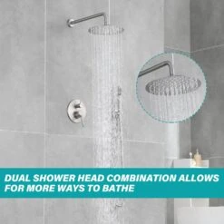 5-spray 7 In. Ceiling Mount 1.8 GPM Dual Shower Head And Handheld Shower Head In Brushed Nickel -Tahanbath brushed nickel tahanbath dual shower heads z w124357628 fa 1000