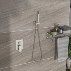 1-spray 12 In. Wall Mount 1.8 GPM Dual Shower Head And Handheld Shower Head In Brushed Nickel -Tahanbath brushed nickel tahanbath dual shower heads z w124357676 76 1000