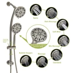 8-spray Dual 4.7 In. Wall Mount 1.8 GPM Shower Head And Handheld Shower Head In Brushed Nickel -Tahanbath brushed nickel tahanbath dual shower heads z w124361937 4f 1000