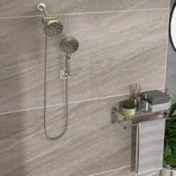 8-spray Dual 7 In. Wall Mount 1.8 GPM Shower Head And Handheld Shower Head In Brushed Nickel In Matte Black -Tahanbath brushed nickel tahanbath dual shower heads z w124362289 76 1000