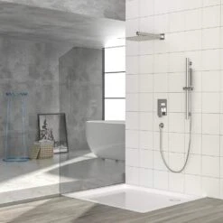 1-Spray 1.8 GPM Ceiling Mount Dual Shower Head And Handheld Shower Head In Brushed Nickel -Tahanbath brushed nickel tahanbath dual shower heads z w124382456 76 1000