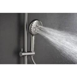 Single-Handle 4-Spray Shower Faucet 1.8 GPM With Pressure Balance Hand Shower And Soap Dish In. Brushed Nickel -Tahanbath brushed nickel tahanbath dual shower heads z w1272 81834 1f 1000