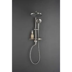 Single-Handle 4-Spray Shower Faucet 1.8 GPM With Pressure Balance Hand Shower And Soap Dish In. Brushed Nickel -Tahanbath brushed nickel tahanbath dual shower heads z w1272 81834 76 1000