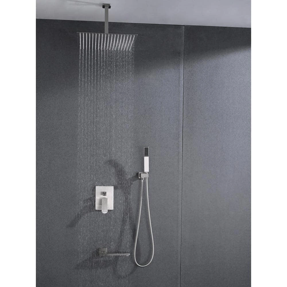 2-Spray 2 GPM Rectangle Ceiling Mounted Dual Shower System Combo Set With 16 In Shower Head In Brushed Nickel 3 2-Spray 2 GPM Rectangle Ceiling Mounted Dual Shower System Combo Set With 16 In Shower Head In Brushed Nickel - Image 3