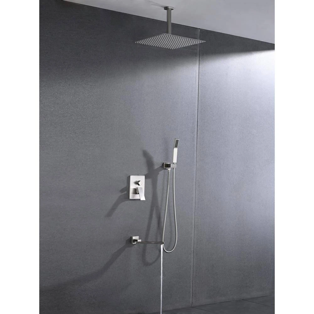 2-Spray 2 GPM Rectangle Ceiling Mounted Dual Shower System Combo Set With 16 In Shower Head In Brushed Nickel 7 2-Spray 2 GPM Rectangle Ceiling Mounted Dual Shower System Combo Set With 16 In Shower Head In Brushed Nickel - Image 7