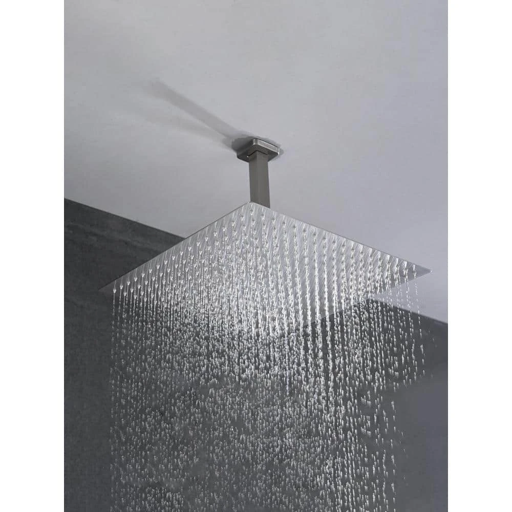 2-Spray 2 GPM Rectangle Ceiling Mounted Dual Shower System Combo Set With 16 In Shower Head In Brushed Nickel 4 2-Spray 2 GPM Rectangle Ceiling Mounted Dual Shower System Combo Set With 16 In Shower Head In Brushed Nickel - Image 4
