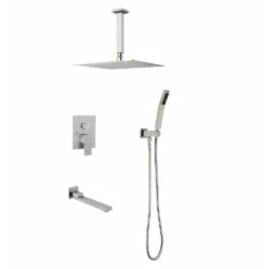 2-Spray 2 GPM Rectangle Ceiling Mounted Dual Shower System Combo Set With 16 In Shower Head In Brushed Nickel