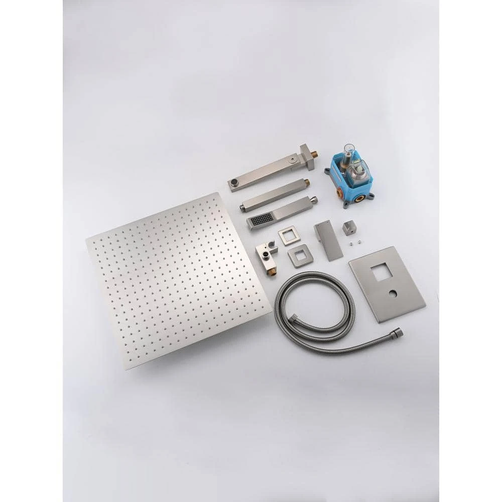 2-Spray 2 GPM Rectangle Ceiling Mounted Dual Shower System Combo Set With 16 In Shower Head In Brushed Nickel 2 2-Spray 2 GPM Rectangle Ceiling Mounted Dual Shower System Combo Set With 16 In Shower Head In Brushed Nickel - Image 2