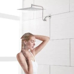 1-Spray Patterns With 2 GPM 12 In. Wall Mount Rain Fixed Shower Head In Brushed Nickel -Tahanbath brushed nickel tahanbath fixed shower heads z w1219p294044 1f 1000