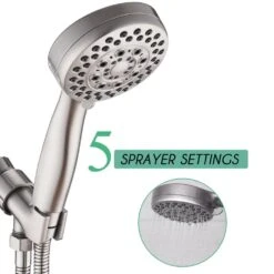 5-Spray Patterns With 2.5 GPM 5 In. Wall Mount Handheld Shower Head In Brushed Nickel -Tahanbath brushed nickel tahanbath handheld shower heads ms 5b002bn zq 1f 1000