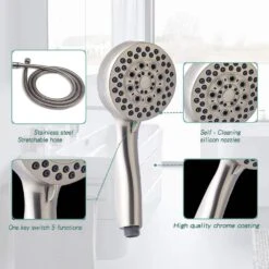 5-Spray Patterns With 2.5 GPM 5 In. Wall Mount Handheld Shower Head In Brushed Nickel -Tahanbath brushed nickel tahanbath handheld shower heads ms 5b002bn zq 44 1000